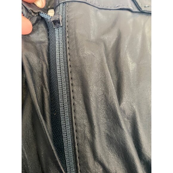 Vintage 80s Navy Blue Leather High Waist Pleated Tapered Pants Korea Sz 4 - Picture 14 of 15